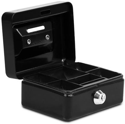 TIENDA EURASIA – Caja Caudales | Cerradura con 2 Llaves | Acero Aleado | Caja de Seguridad para Billetes y Monedas | Bandeja Interior Extraible | Ranura y Bandeja para Monedas | Caja Fuerte (S)