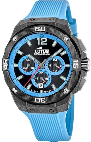 LOTUS Reloj Hombre Analógico de Caucho Azul | Movimiento de Cuarzo, Cronógrafo, Calendario, Cristal Mineral de Alta Resistencia, Resistente al Agua 10 ATM 18975/4 Chrono