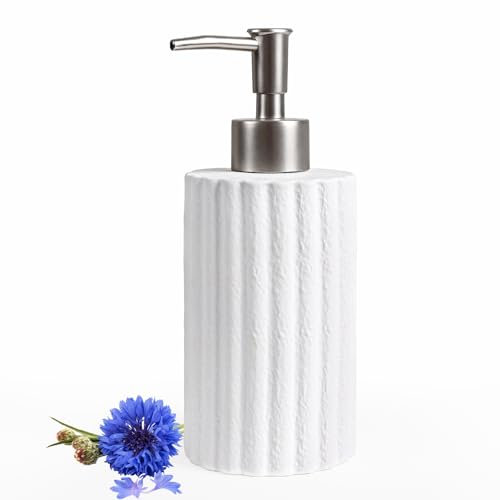 Autumnlife Seifenspender Weiß, Modern Spülmittelspender aus Keramik für Küche und Bad, Stilvoll Flüssigseifenspender Matt Handseifenspender mit Starke Pumpe - 300ml