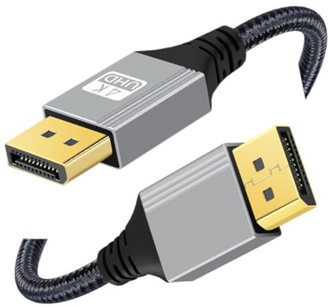 chenyang Câble DisplayPort 1.2, DisplayPort vers DisplayPort 4K @ 60 Hz 2K @ 144 Hz High Speed Câble tressé plaqué or 1,0 m pour ordinateur, ordinateur de bureau, ordinateur portable, moniteur,