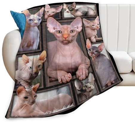 Kevcer Sphynx Katzendecke, Sphynx, Geschenke und Dekoration, niedliche Katzen-Überwurfdecke, Katzendecke für Mädchen, Frauen, Kinder, Erwachsene, weiche, warme, gemütliche Fleecedecke für Couch, Sofa,