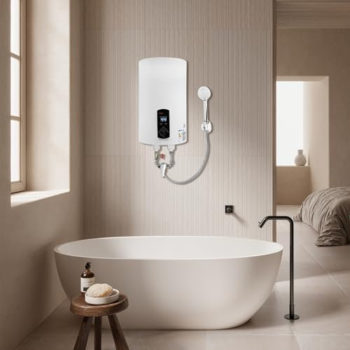 Elektro Warmwasserspeicher 30 L, 2 kW, Wandhängend Warmwasserboiler, Heiztemperaturbereich 25-75℃ mit Wasserhahn & Duschkopf für Bäder, Warmwasserbereiter dusche (30L)