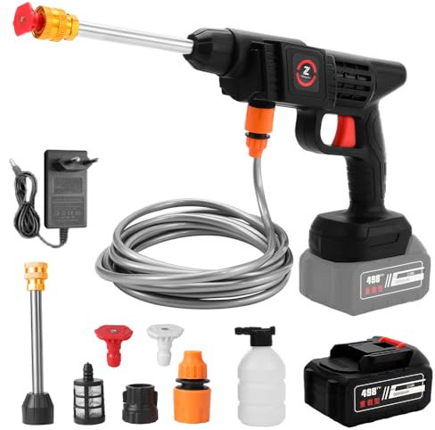 Idropulitrice senza fili ad alta pressione 21V 50bar idropulitrice con batteria idropulitrice portatile con tubo in schiuma per pulizia e irrigazione (1 batteria da 3 Ah
