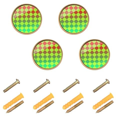 EtherSpher Möbelknäufe und Griffe für Küchenschrank, anpassbar, Büffelkaro, Rot, Gelb, Grün, Farbverlauf, Boho-Hardware, 32 mm, Kommoden, Schubladen, Griffe für Bücherregal, 4 Stück