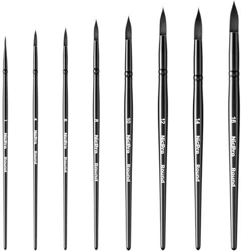 Nicpro 8 Piezas Pinceles Acuarela, Pinceles de Punta Redonda y Puntiaguda, Profesionales, Suaves y sintéticos de Ardilla, Ideales para Acuarela, tintas, Gouache, acrílico y óleo
