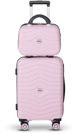Mapi Reisekoffer ABS mit 4 Rollen 360° Zwillingsrollen Trolley mit Zahlenschloss, Kofferset, Kosmetiktasche (Rosa, Trolley Größe L (76 cm) + Kosmetiktasche)
