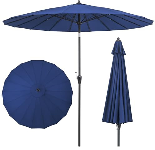 COSTWAY Parasoll 230 cm, trädgårdsparaply med vev, böjbart på båda sidor med 35°, terrassparaply med 6 ribbor, marknadsparaply för trädgård, balkong, terrass (marinblå)
