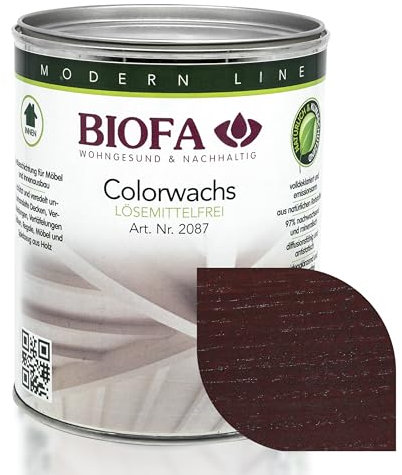 Biofa Colorwachs farbig 20871, 54 Farben, Holzwachs Holzschutz, lösemittelfrei, Holzfarbe Innen (Nussbraun 1L)