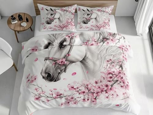 Set di Biancheria da Letto Cavallo Animale Set Copripiumino in 140x200cm