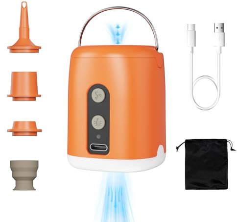 Electric Pump for Inflatables & Deflating & LED Light, 1600 mAh Airbed Pump with 4 Nozzles for Pool Toys, Floats, Vacuum Bags, Portable Air Pump for Camping & Travel, Rechargeable Air Mattress Pump