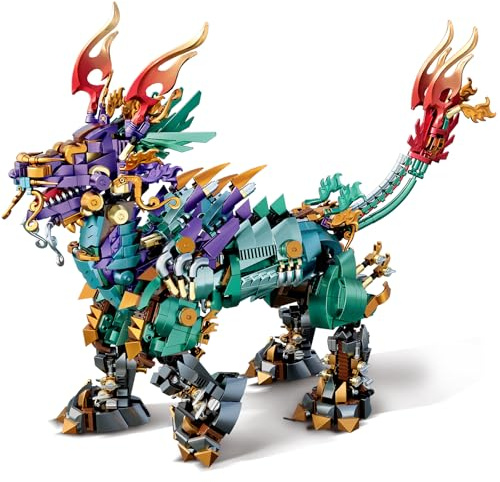 Brihappen Chinesische Kirin Bausteine Set für Erwachsene Kinder, Mechanischer Kirin Klemmbausteine Modell Tier Bauspielzeug, Kreative Geschenke für Mädchen Jungen(1616 Stück)