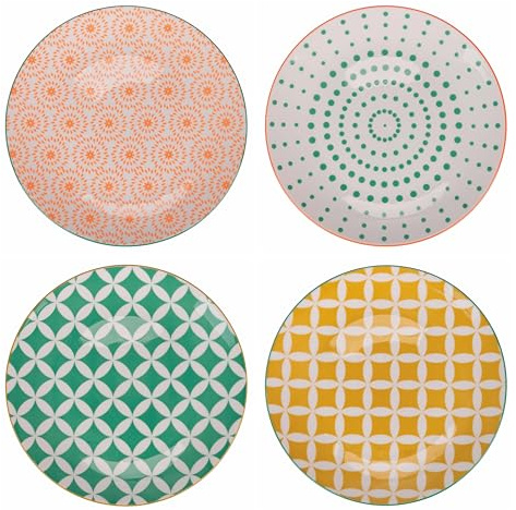Set mit 6 Desserttellern aus Porzellan, doppeltes Dekor, Confusion in Colors