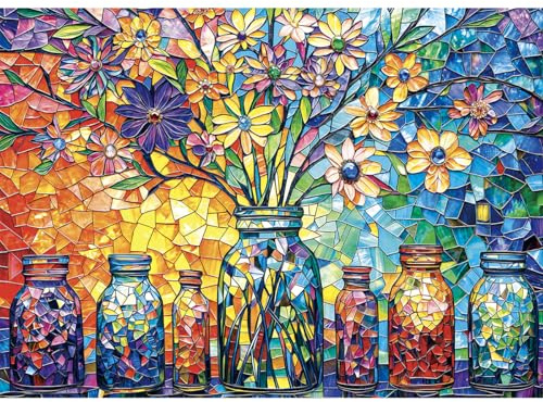 HUADADA Pussel 1 000 bitar pussel 1 000 bitar vuxna klassiska pussel present glas blomma