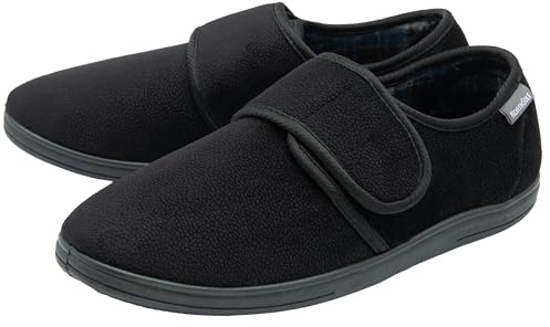 NorthSole Mens Slippers Hook & Loop Adjustable Fastening Sizes 7-12 | Memory Foam Comfort Fit Hard Wearing Sole Check Textile Lining Rip Tape