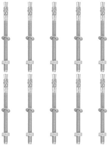 sourcing map 10 anclajes de cuña, pernos de anclaje de hormigón de acero inoxidable de 3/8 x 6 pulgadas, cierre estándar resistente para soporte de base de pared de cemento (incluye tuercas de