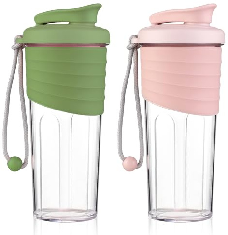 GOEDCH Shaker proteico 700 ml: shaker premium rosa/verde 2 pezzi, shaker fitness antipolvere