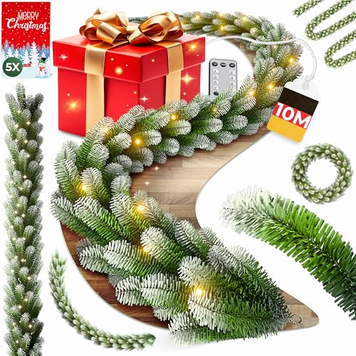KESSER® Weihnachtsgirlande 10m mit Beleuchtung 200 LEDs - Timer - LED Kette 8 Leuchtmodi - Weihnachtsbeleuchtung - Weihnachtsdeko In & Outdoor - Tannen-Girlande inkl. Fernbedienung