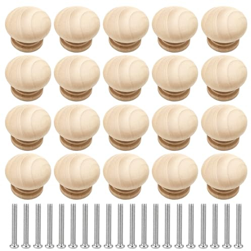 TZMFHD Drawer Knobs, 20 Pack Cabinet Knobs for Furniture Upgrade,Wooden Drawer Handles, Wooden Handle, Smooth Finish Pulls for Wardrobe, Dresser, Office Furniture