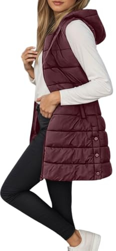 Chaleco Acolchado Mujer Invierno Largo Chaquetas sin Mangas Chaleco de Plumas Abrigos con Capucha Otoño Chaqueta Entretiempo con Cremallera