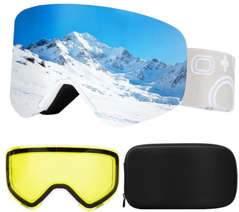 VCOROS Skibrille YH879B-2 Skibrille Magnetisch OTG für Unisex | Skibrillen UV-Schutz Anti-Nebel Vollständig Plattiertes REVO Verstellbarer Rutschfester Riemen Snowboard Brille für Skifahren