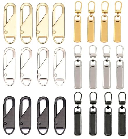 Lethra 24PCS Zipper Pulls, Removable Metal Zipper Puller Replacement, Universal Tool Free Zip Pulls for Purse Clothes Jeans Suitcase Luggage Black Gold and Silver
