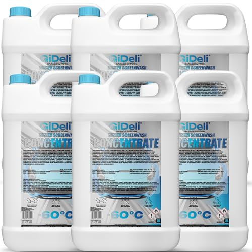GiDeli Antigel concentré pour pare-brise - 6 x 5 l - Antigel -60 °C - Eau d'essuyage pour protection contre le gel - Nettoyant pour vitres d'hiver