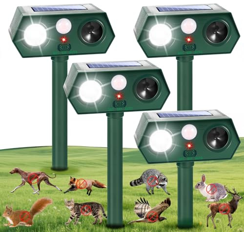 2026 Racoon Squirrel Sonic Fortress Pro Cat Repellent Outdoor, Solar Ultrasonic Animal Repeller Deer Deterrent with Motion Sensor&Flash Light to Scare Rabbit Dog Coyote Out of Garden Farm Yard(4Pack)