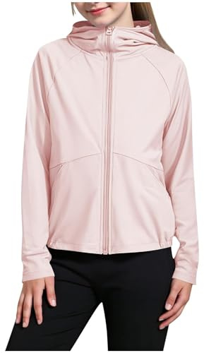 Kids Rash Guard Shirt Boys Girls Lightweight Jacket UPF 50+ Long Sleeve Hooded Tops Summer Zip Up Shirts for Outdoor Pink 5 Years 6 Years