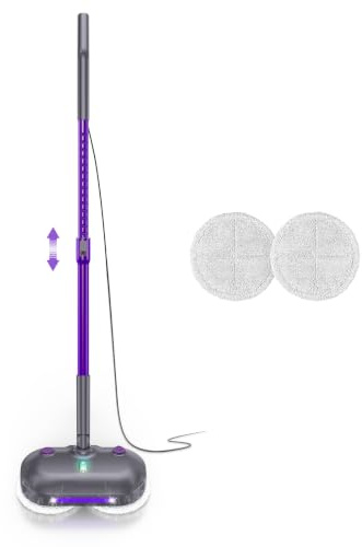 Nettoyeur Vapeur, Balai Vapeur Nettoyeur avec Tampons Rotatifs, grand réservoir, d'un câble de 7M, éclairage LED intégré, patins réutilisables et tige autoportante pour différents types de sols
