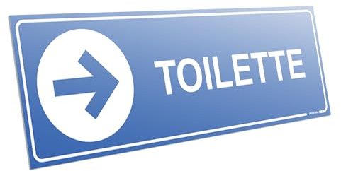 PRINTIMA 32x10,5 cm Pittogramma Toilette Freccia Destra in PVC blu, cartello segnaletico per bagno, ufficio, hotel, ristorante, corridoio, reception, kit montaggio incluso
