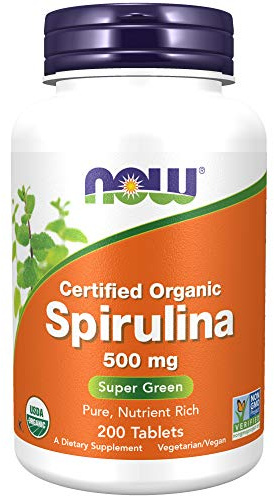 NOW Supplements, Organic Spirulina 500 mg with Vitamins, Minerals and GLA (Gamma-Linolenic Acid), 200 Tablets