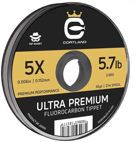 CORTLAND Ultra Premium Fluorocarbon Durable Flexible Abrasion-Resistant Trout Tippet with Plasma Finish for Freshwater | Nymphing/Dry Fly Fishing/Streamer Fishing, 30 YDS, 5X - 5.7 LB