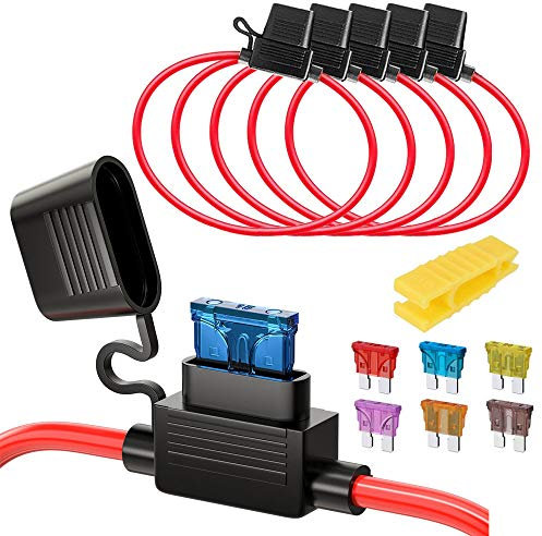 Gebildet 5PCS 32V 20A Portafusibile di Standard Lame, 16AWG ATO Portafusibile In-Line con un Cappello, Protezione Sovraccarico, con 6pcs Fusibile Media, per Auto, Barca, Motocicletta