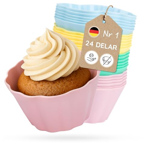 Backefix pirottini silicone stampo muffin grande nel set da 24, ciascuno 7,5 x 4 cm | Senza BPA | Senza residui senza ungere e usa e getta | Muffin stampo silicone piccolo, color pastello