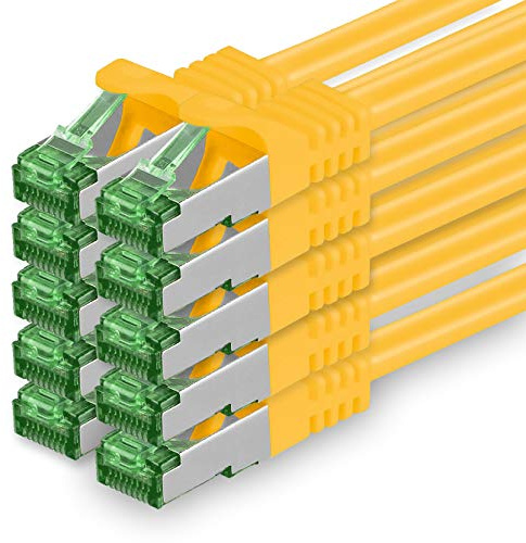 1aTTack.de 0.5 M Cat.7 Network Cable Pack of 10 Cat7 Patch Cable Lan Cable Ethernet RJ45 10 Gbit/s (All Internet Speeds) Yellow 0.5 Meter