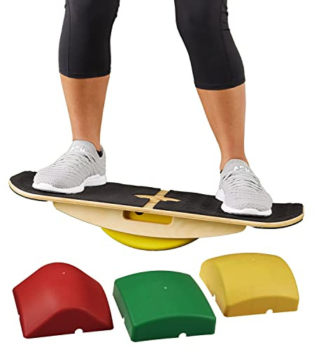 Blue Planet Balance Surfer 7-in-1 Bamboo Wooden Balance Board Trainer for Office, Gym & Home | Great for Standing Desks, Surfing, SUP, Yoga, Physical Therapy, Exercise (EVA Foam)
