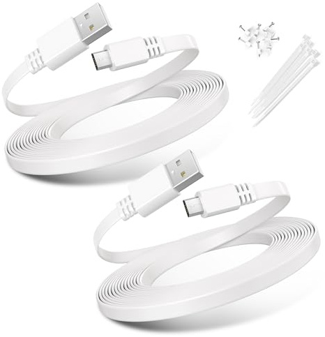 Basesailor Micro USB-kabel 6 m 2-pack,20 fot Platt Laddningskabel | för Neos Smartcam,Yi Cam,Nest Cam,Blink XT XT2 Inomhus Utomhus 3:e Gen,Arlo Q,Wyze,Netvue,Xbox One 7
