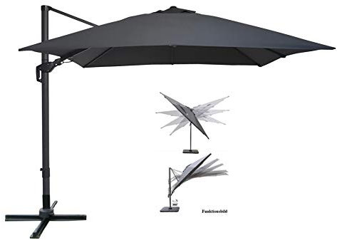 Pure Home & Garden Ampelschirm Roma 300x300 cm in anthrazit inklusive Ständer, sowohl axial als auch am Mast verstellbar, UV-Schutz 50 Plus