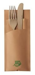 PAPSTAR 520 Bestecktaschen 20 x 8,5 cm braun '100% Fair' inkl. naturfarbener Serviette 33 x 33 cm 2-lag.