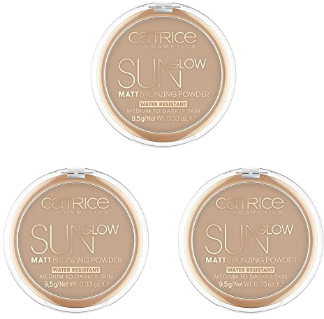Catrice Sun Glow Matt Bronzing Powder, polvos bronceadores, resistentes al agua, n.º 035 Universal Bronze, marrón, para pieles mixtas,mate, vegano, paquete de 3 (3 x 9,5 g)