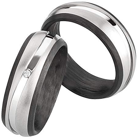 Schmuck Depot Paar Eheringe Verlobungsringe Trauringe Titan Carbonringe mit Diamant (0,015 ct w/si) Partnerringe Hochzeitsring Antragsringe für sie und ihn Freundschaftsring (Gravur/Etui) 3850