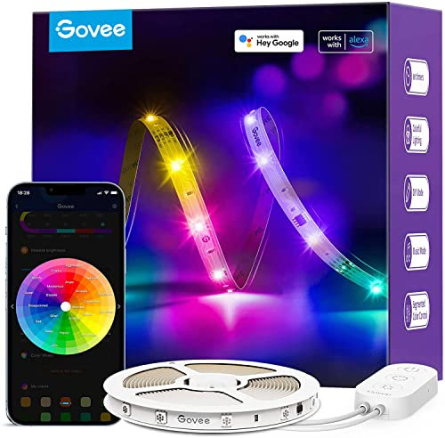 Govee Tiras LED WiFi 5M, Luces LED RGBIC con Control por Alexa, Google Assistant y App, Inteligente Control Segmentado, DIY, Sincronización de música para Habitación, Dormitorio, Salón, Fiesta