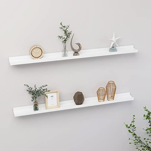 Festnjght Bilderleiste Weiß Wandregal 2er Set Schweberegal Bilderregal Wandboard Regal für Bilderrahmen Fotorahmen Galerieboard Fotoleiste Hängeregal Wohnzimmer Schlafzimmer Flur Büro 100x9x3 cm