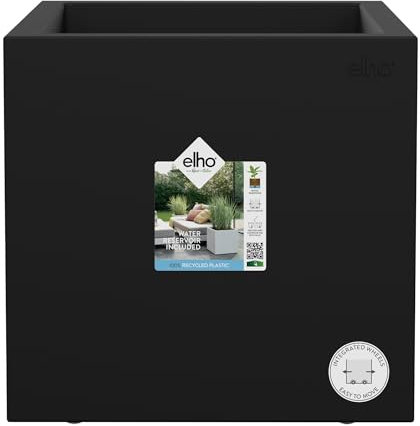 elho Vivo Next Square 40 - Large Planter for Indoor & Outdoor - 100% Recycled Plastic - L 39.0 x H 37.9 cm - Black/Living Black