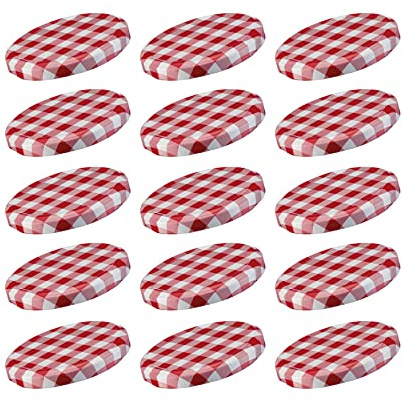 Westmark 15 Schraub-/Twist-Off-Deckel für Einmachgläser, rund, ø 63 mm, Weißblech, Rot-Weiß, Karriert, 409722E3