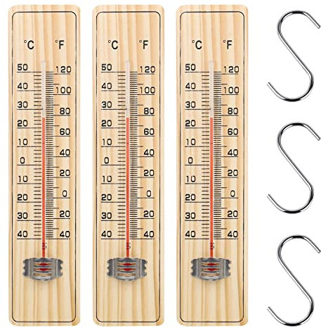 3 Thermometer Innen Analog mit 3pcs Haken aus Edelstahl, Thermometer Analog Zimmerthermometer Analog, Gartenthermometer Einfach aufzuhängen und zu lesen