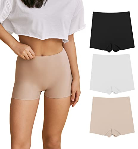 SHARICCA Boxershorts för kvinnor, sömlösa shorts, cykelbyxor, underbyxor, hotpants, korta byxor, hög midja, boxershorts av viskos, (3-pack) flerfärgad 01, M