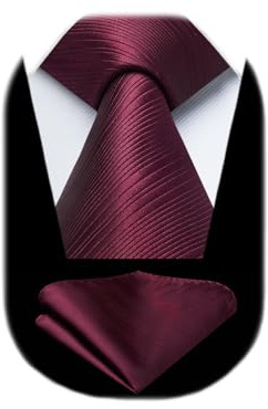 HISDERN Krawatten Burgund Herren Hochzeit Krawatte mit Einstecktuch Klassisch Business Krawatte & Taschentuch Set