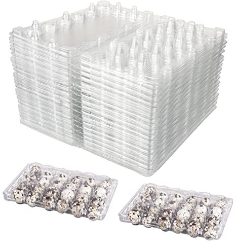 DOERDO 50packs Quail Egg Cartons Stackable Egg Storage Box Transparent Egg Dispenser Holder Eggs Bulk Carton Trays for Small Eggs, Quail, Pigeon Eggs, 18 Grids