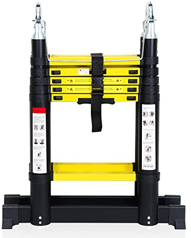 Yakimz Scala telescopica in alluminio con design pieghevole, telescopico, multiuso, 1,9 m + 1,9 m, pieghevole, in alluminio, antiscivolo, colore nero (3,8 metri)